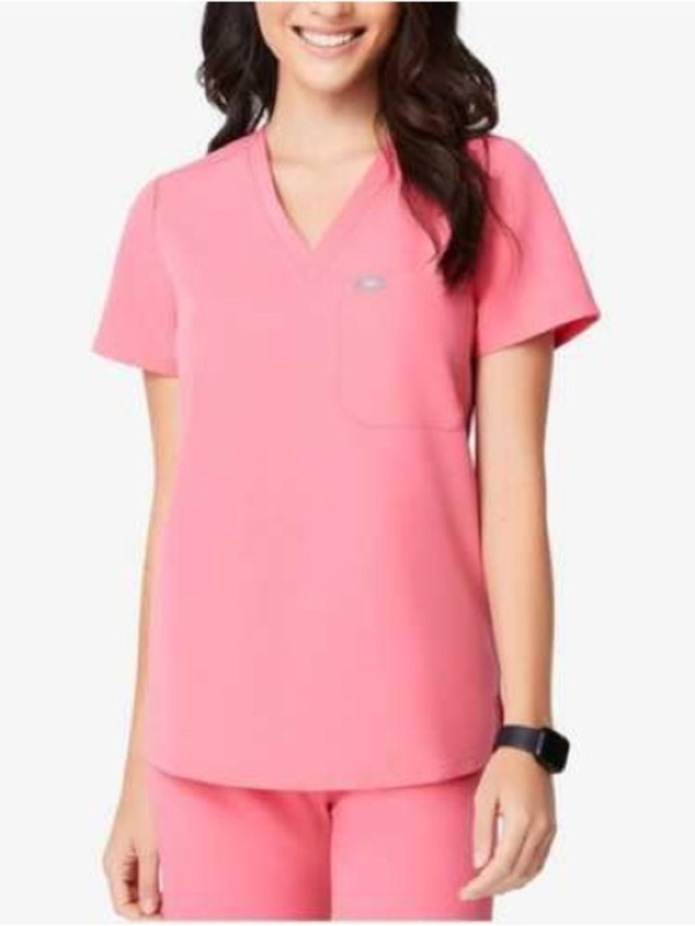 Figs Women's Short Sleeve V-Neck Scrub Top in Pink